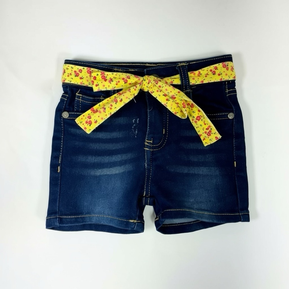 dELiA*s Blue Jean Shorts with Yellow Floral Scarf Belt